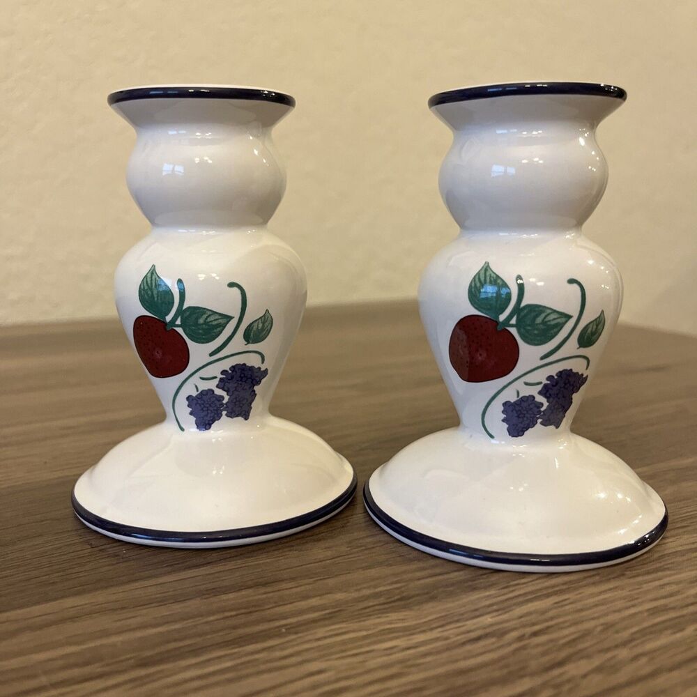 Vintage Set Of 2,  Vintage Princess House Candlestick Holders Orchard Medley